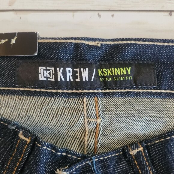 Vintage KREW KSkinny Extra Slim Fit Jeans NEW Mens 28 Casual Retro Denim Blue - Picture 4 of 9